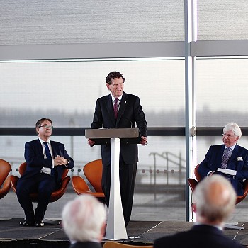 Robert French presenting in the Senedd