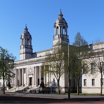 outside view of the law courts in Cardiff