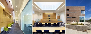 Various images of the interior and exterior of Newport Magistrates Court